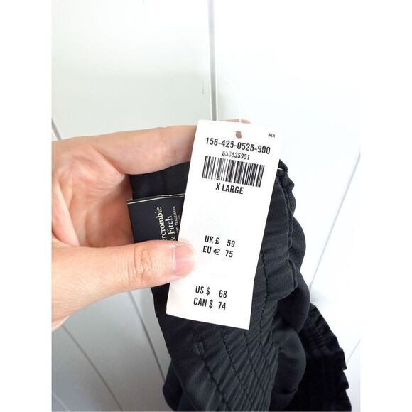 NWT A&F Abercrombie Satin Paper Bag Waist Pants Size XL Black - Picture 12 of 14